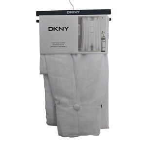 2 DKNY Downtown Sheer Elegant White Panel Curtains 32" x 108" Decorative Buttons